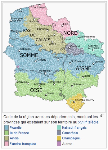 Histoire de la région Nord - Pas-de-Calais Picardie - départements et anciennes provinces