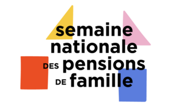 Logo de la semaine nationale des pensions de famille vec des dessins de triangles et carrés colorés