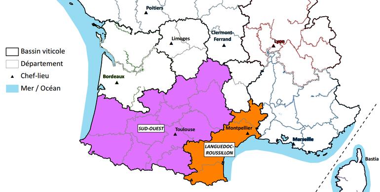 Bassins viticoles « Sud ouest et Languedoc-Roussillon