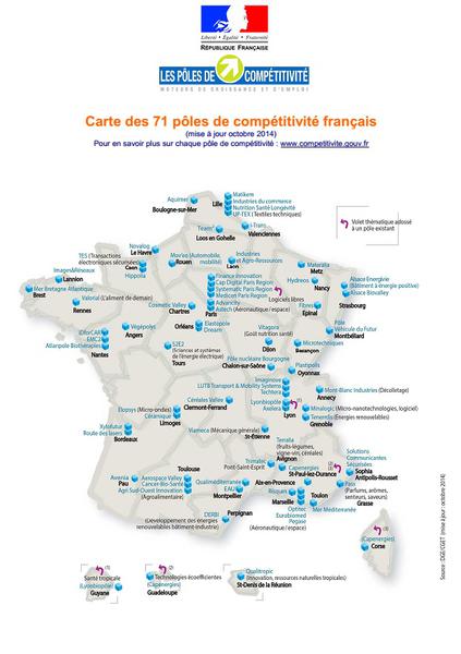 Carte de France des 71 pôles de compétitivité
