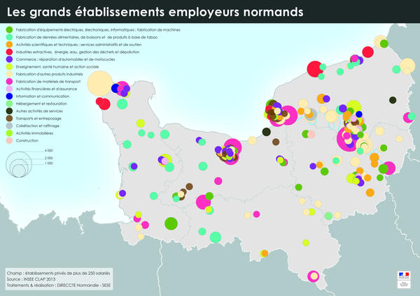Carte des grands établissements employeurs en Normandie