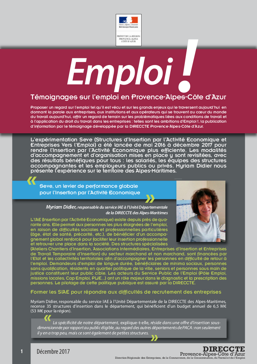 Insertion Par L Activite Economique Le 8eme Numero D Emploi Fait Le Point Sur Un Dispositif Innovant La Prefecture Et Les Services De L Etat En Region Provence Alpes Cote D Azur
