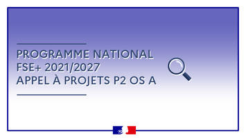 Image affichant uniquement le titre Appel à projets - Programme National FSE+ 2021/2027 : Priorité 2 - Objectif Spécifique A.