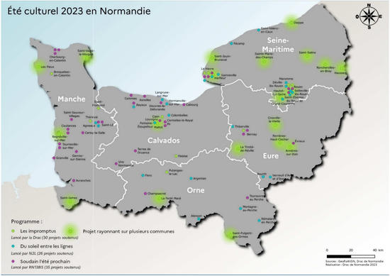 Carte du programme été culturel 2023 en Normandie
